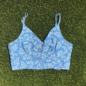 Blue Floral Button-Up Top